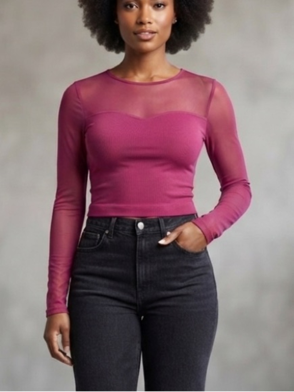 Coco & Shay  Mesh Long Sleeve Top Shirt. Purple. NWOT Size Medium